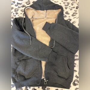 Gray Teddy Bear Fur Lined Hoodie Sweater
